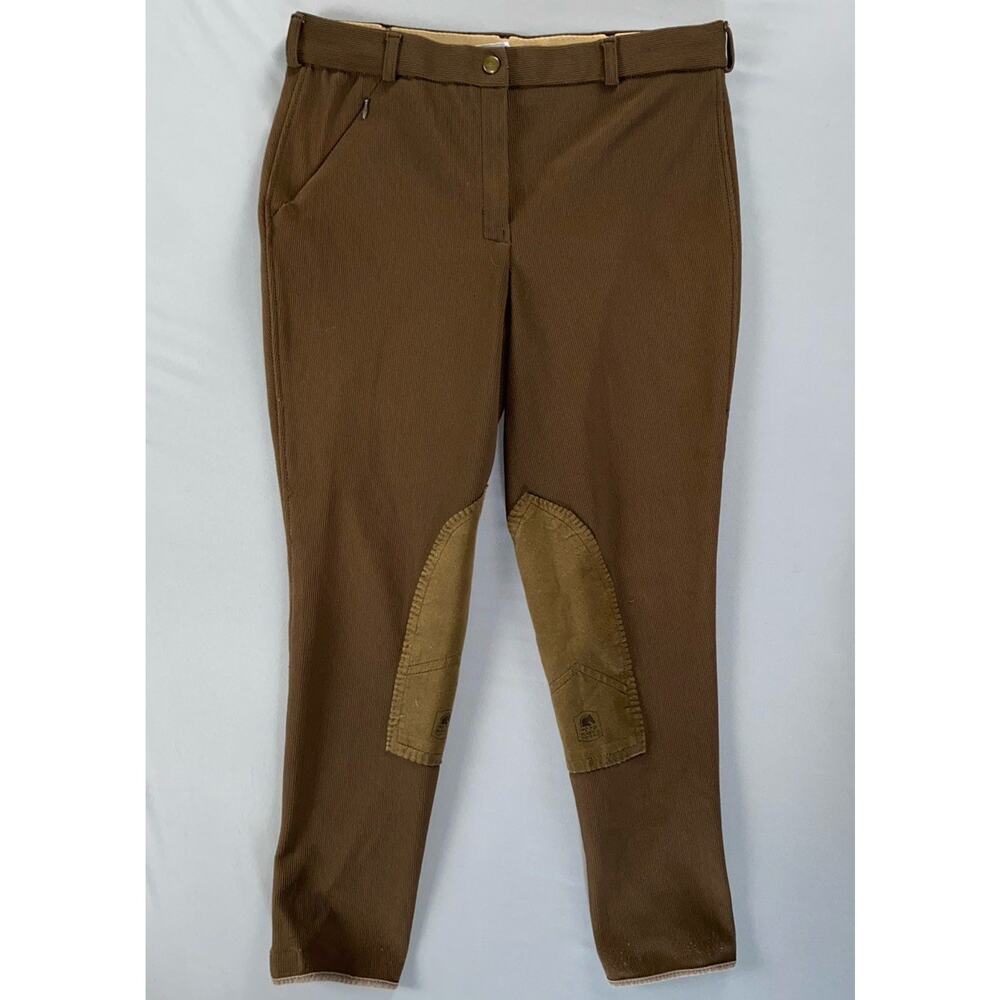 Mary's Tack & Feed Vintage Texture Striped Equestrian Breeches in Chocolate. 32.